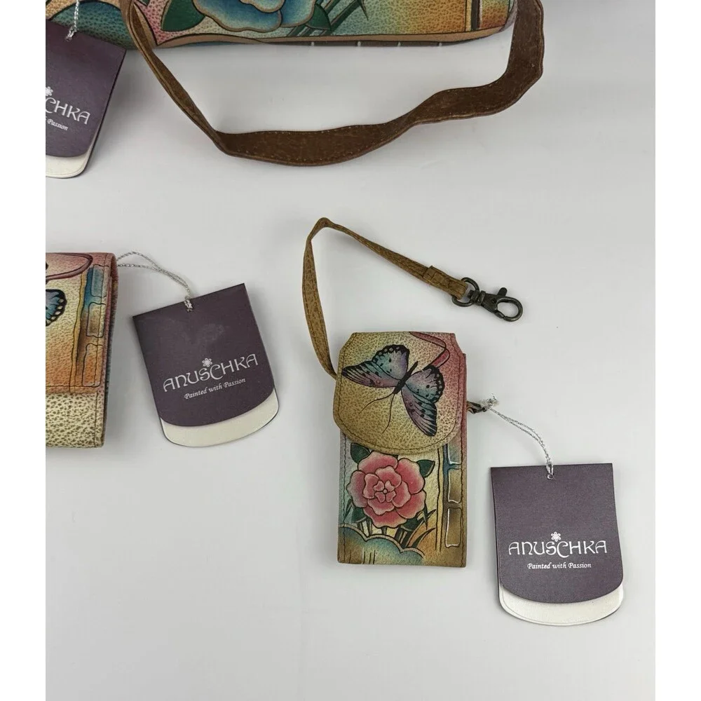 Anuschka Leather Handpainted Butterfly Floral Purse Handbag/Wristlet/Wallet NEW